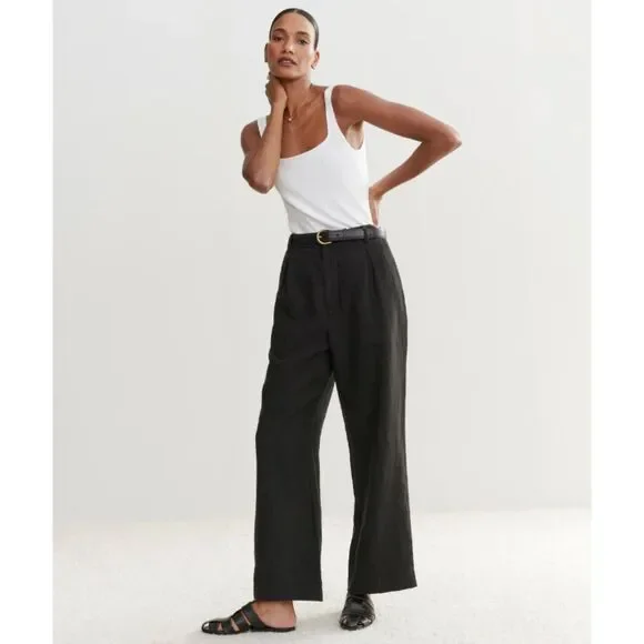 Jenni Kayne Linen Kyle Trousers Black Relaxed Fit Wide Leg Pants 8 - Picture 11 of 11